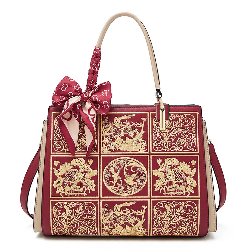 Bolso Xiélia | Cuero Genuino con Bordado Clásico Inspiración Oriental