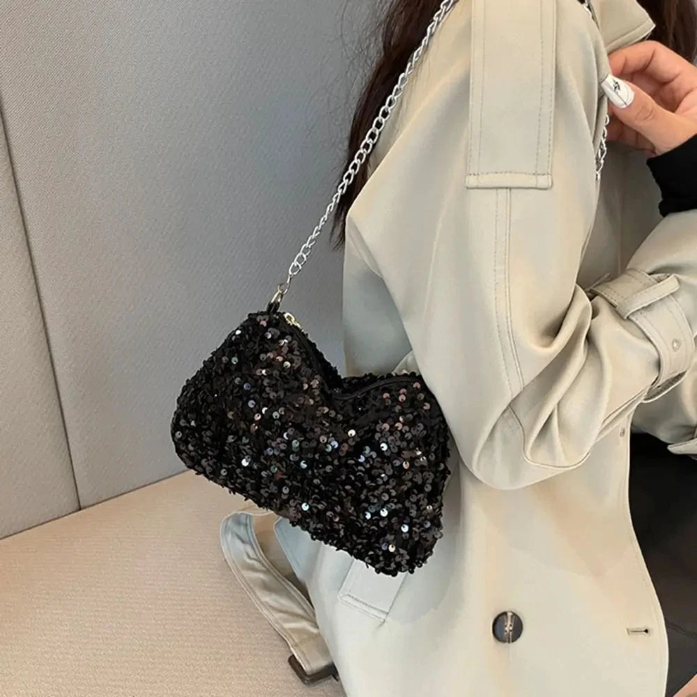 Bolso Noirelle | Acabado en Lentejuelas con Diseño Cuadrado Minimalista