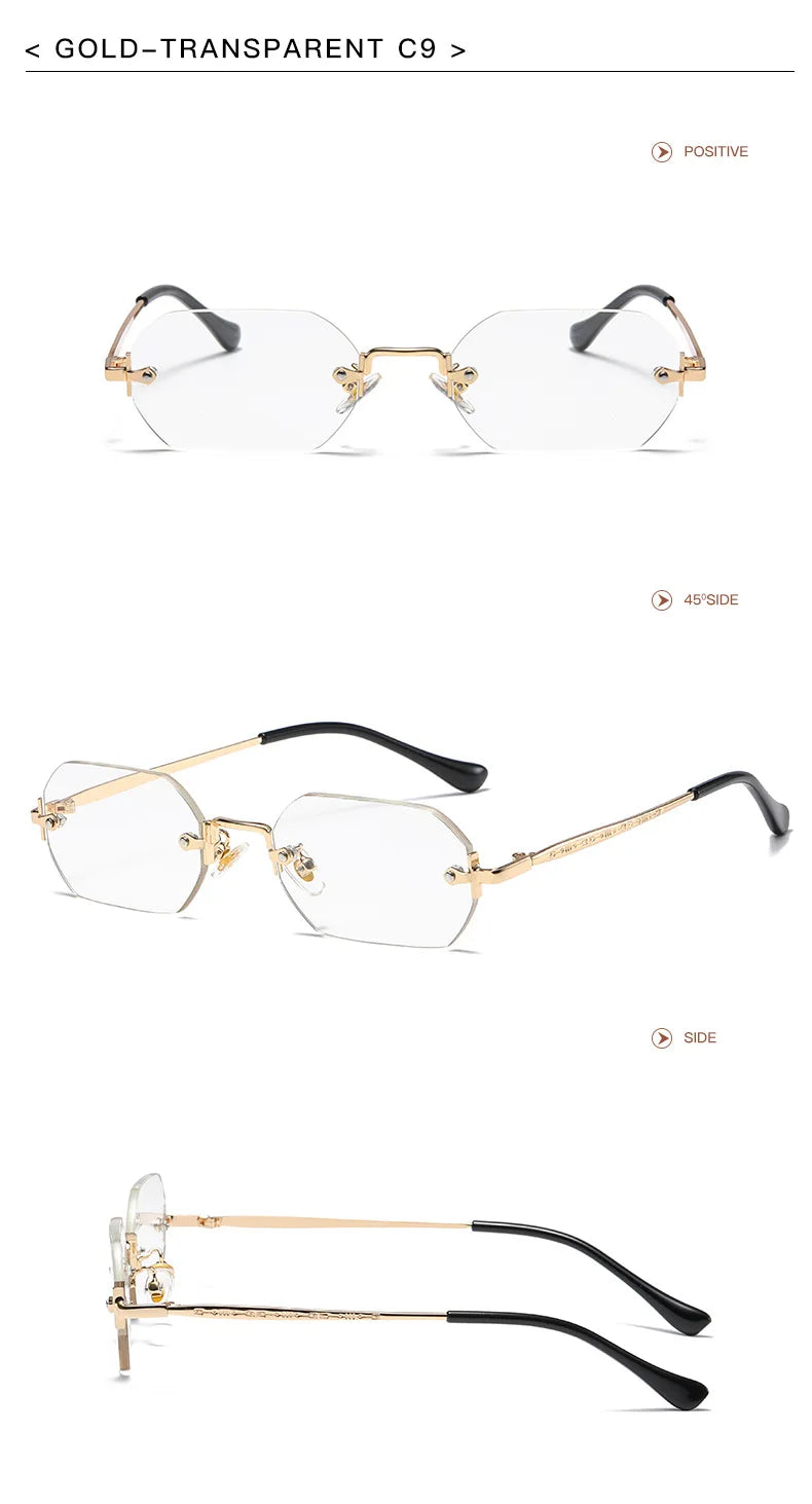 Vintage Rimless Polygon Sunglasses Women Men Luxury Brand Designer Popular Travel Small Frame Sun Glasses Ladies
