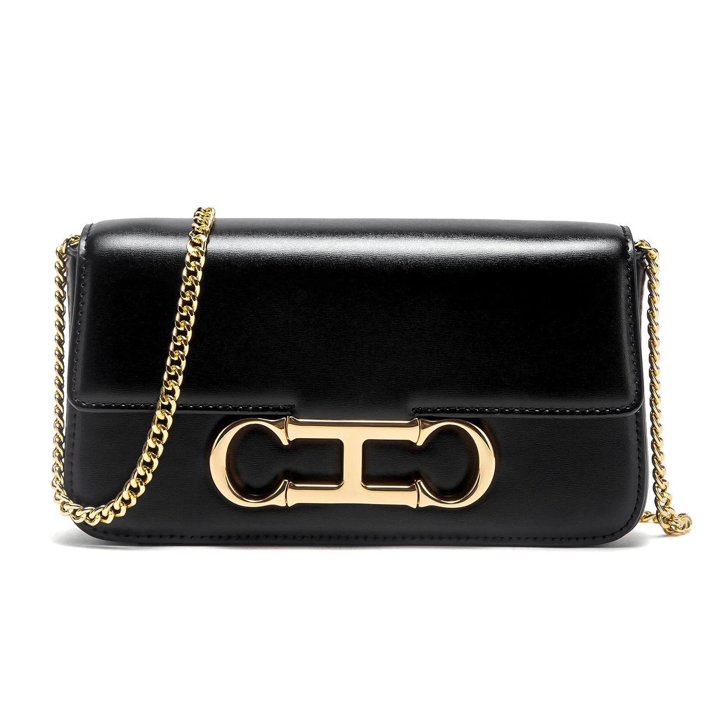 Valvet Aurelia Noir — Bolso de Cadena con Solapa Elegante