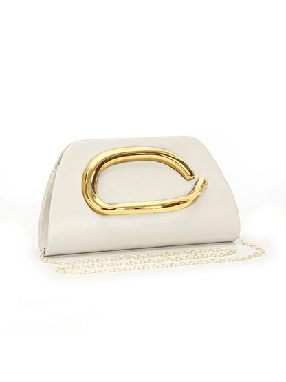 Bolso Aurelia | Clutch tipo caja con cierre metálico dorado y cadena desmontable para eventos elegantes
