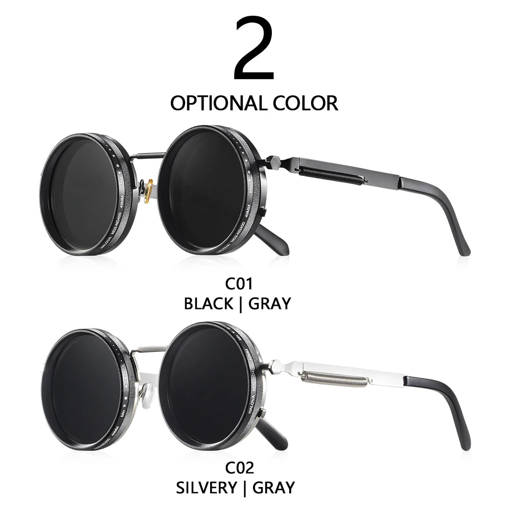 Gafas de Sol NOXARA™ Redondas Polarizadas para Mujer y Hombre | Lentes Fotocromáticas Ajustables ND9 | Diseño Retro Punk | Protección UV400
