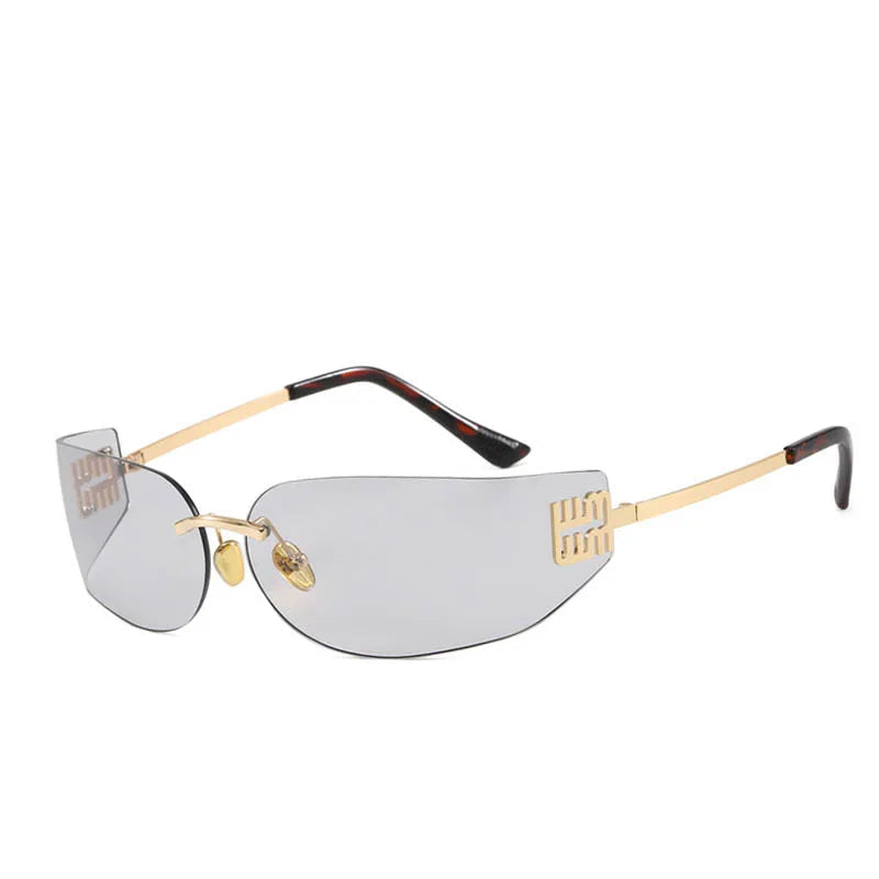 New Frameless Curved Metal Square Sunglasses Women Rimless Cutting Personality Glasses Fashion Brand Design Y2K Punk Sun Glasses