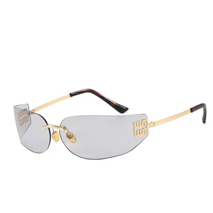 New Frameless Curved Metal Square Sunglasses Women Rimless Cutting Personality Glasses Fashion Brand Design Y2K Punk Sun Glasses