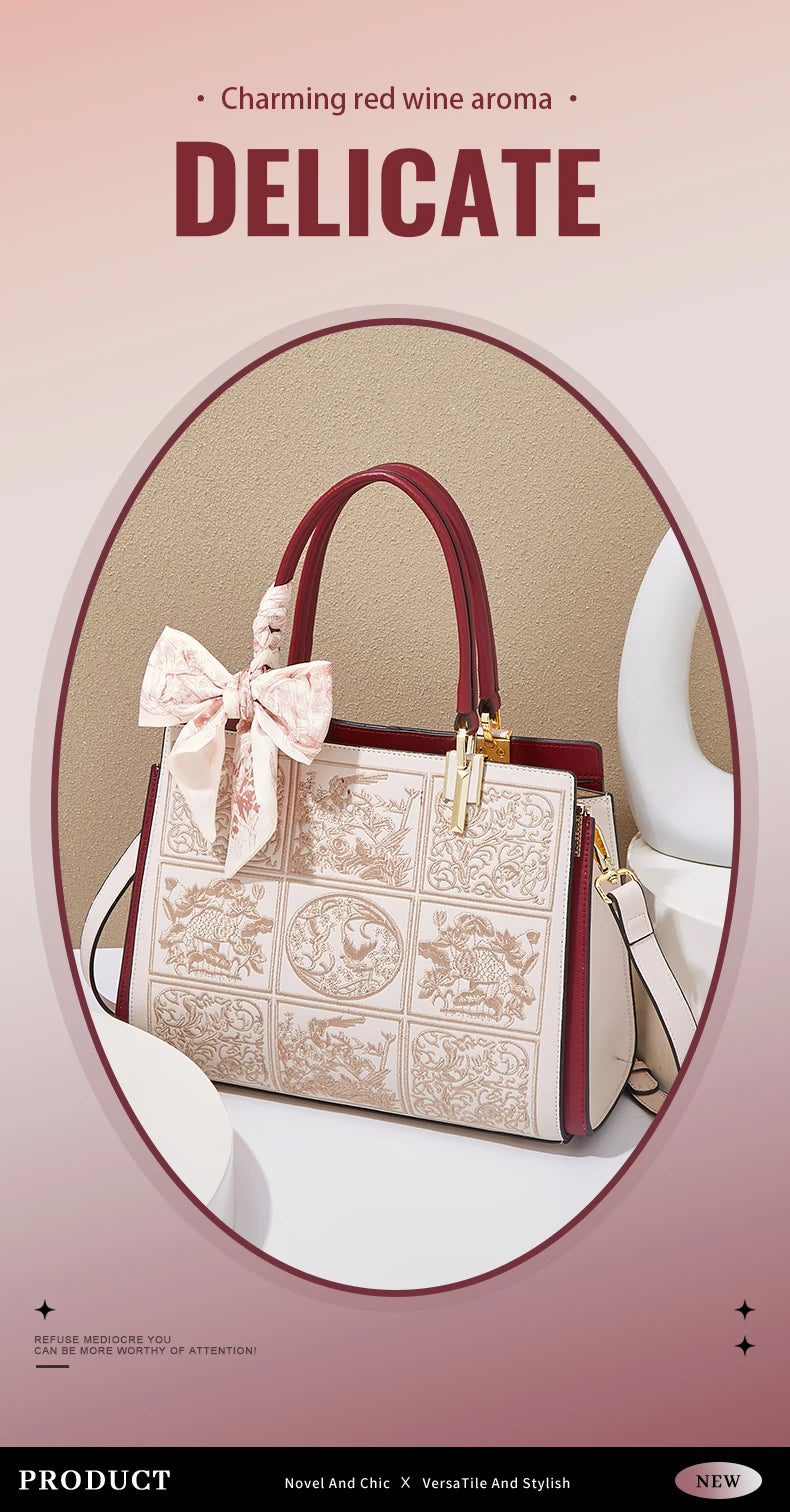 Bolso Xiélia | Cuero Genuino con Bordado Clásico Inspiración Oriental