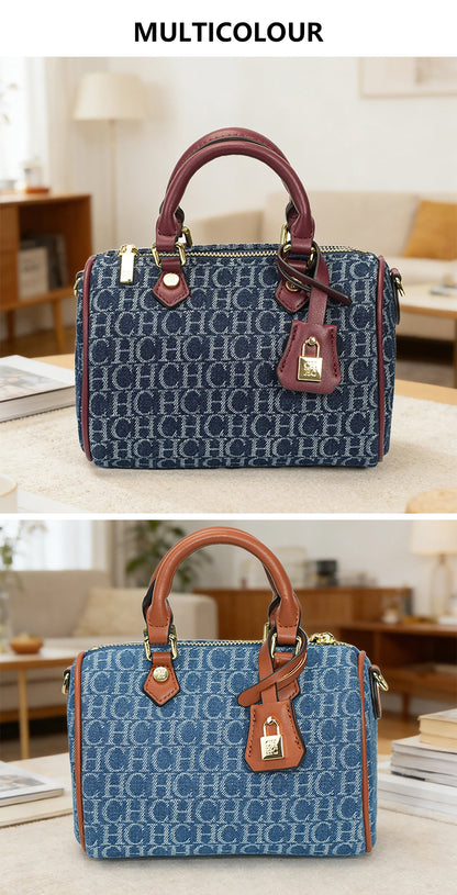 Bolso Verona Denim | Boston de Mezclilla con Detalles en Cuero y Cierre Elegante