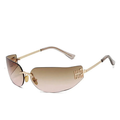 New Frameless Curved Metal Square Sunglasses Women Rimless Cutting Personality Glasses Fashion Brand Design Y2K Punk Sun Glasses