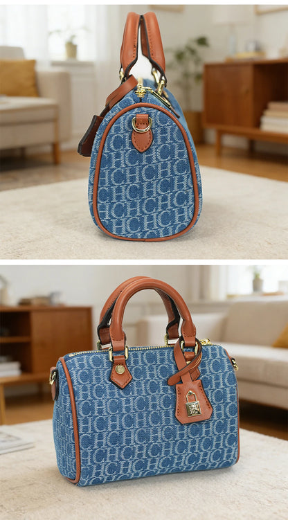 Bolso Verona Denim | Boston de Mezclilla con Detalles en Cuero y Cierre Elegante