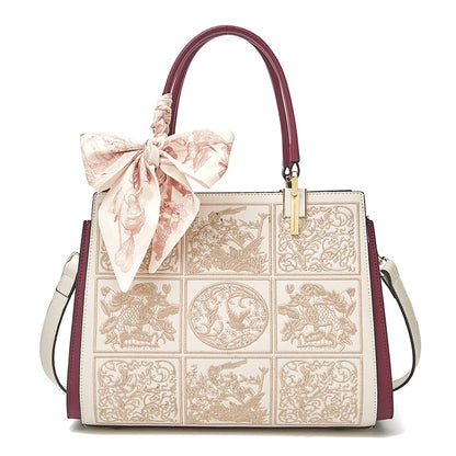 Bolso Xiélia | Cuero Genuino con Bordado Clásico Inspiración Oriental