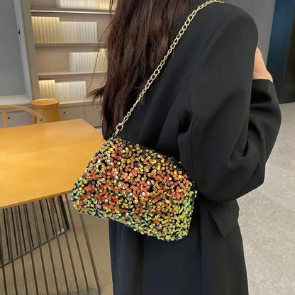 Bolso Noirelle | Acabado en Lentejuelas con Diseño Cuadrado Minimalista