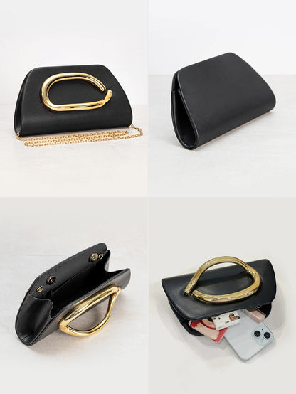 Bolso Aurelia | Clutch tipo caja con cierre metálico dorado y cadena desmontable para eventos elegantes