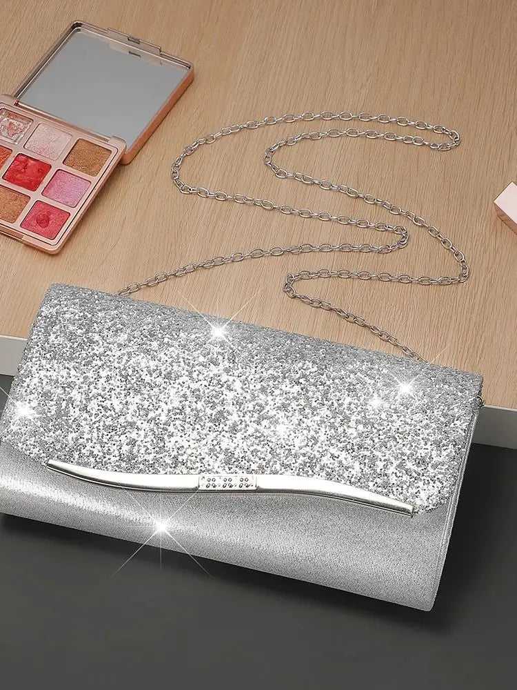Bolsa Celestine | Acabamento em Paetês Metálicos com Alça de Corrente Elegante