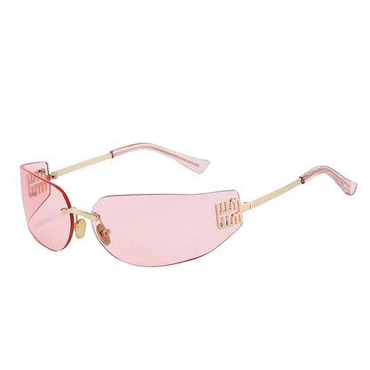 New Frameless Curved Metal Square Sunglasses Women Rimless Cutting Personality Glasses Fashion Brand Design Y2K Punk Sun Glasses