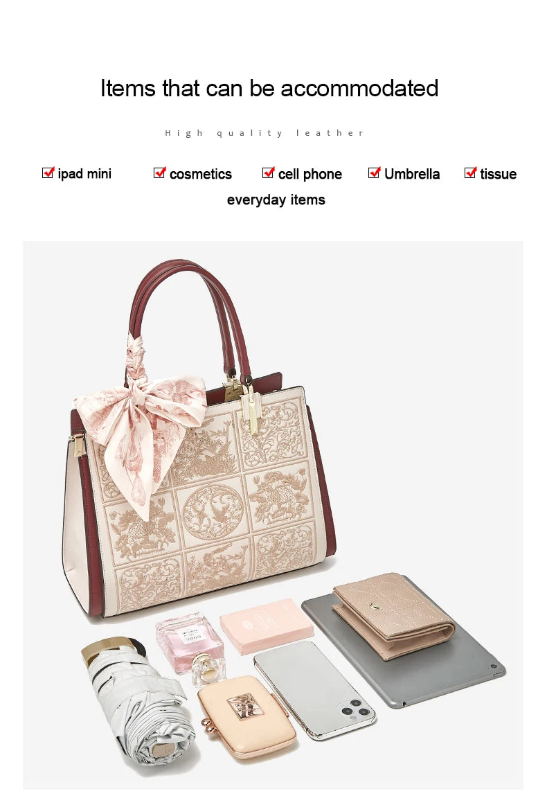 Bolso Xiélia | Cuero Genuino con Bordado Clásico Inspiración Oriental