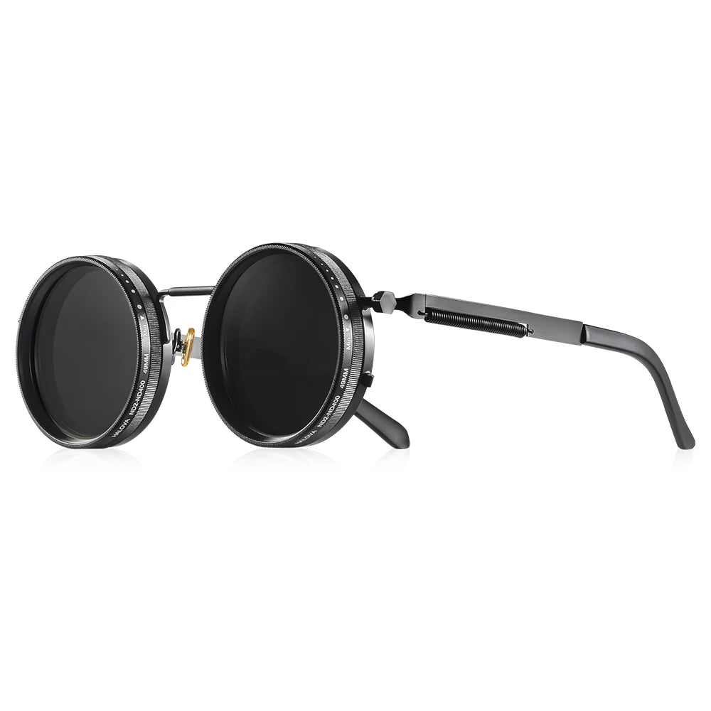 Gafas de Sol NOXARA™ Redondas Polarizadas para Mujer y Hombre | Lentes Fotocromáticas Ajustables ND9 | Diseño Retro Punk | Protección UV400